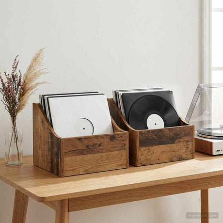 Vidaxl lp recorddoos 2 st oud hout 37 x 33 x 32 cm bewerkt hout
