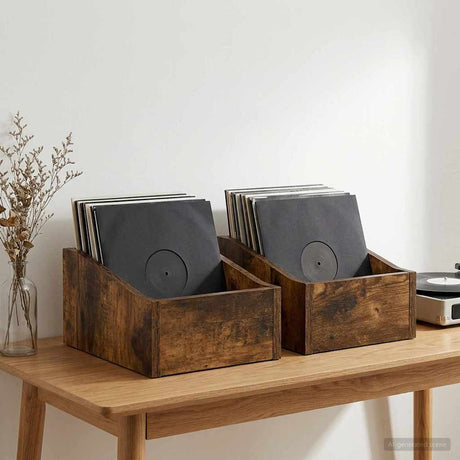 Vidaxl lp recorddoos 2 st gerookt eiken 23 x 33 x 16 cm bewerkt hout