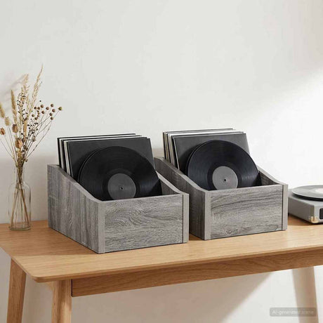 Vidaxl lp recorddoos 2 st grijs sonoma 23 x 33 x 16 cm bewerkt hout