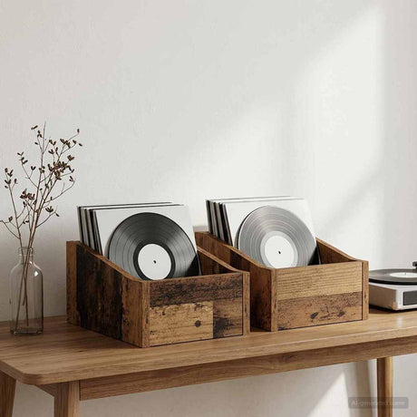 Vidaxl lp recorddoos 2 st oud hout 23 x 33 x 16 cm bewerkt hout