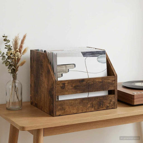 Vidaxl vinyl album doos gerookt eiken 38 x 30 x 29 cm bewerkt hout