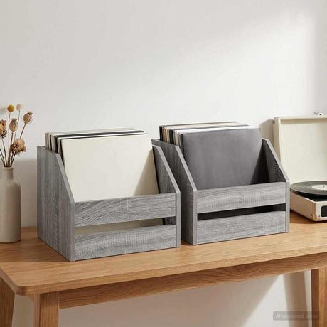 Vidaxl vinyl album doos 2 st grijs sonoma 38 x 30 x 29 cm bewerkt hout