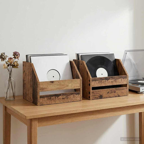 Vidaxl vinyl album doos 2 st oud hout 38 x 30 x 29 cm bewerkt hout