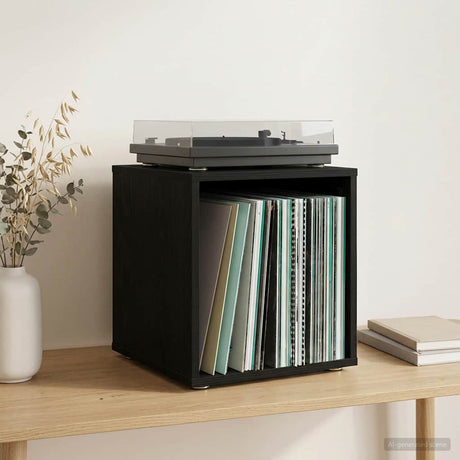 Vidaxl vinyl album doos 2 st zwart eiken 37 x 36,5 x 38 cm