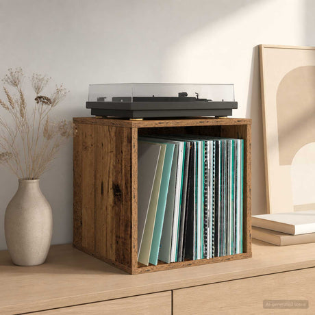 Vidaxl vinyl album doos 2 st oud hout 37 x 36,5 x 38 cm bewerkt hout