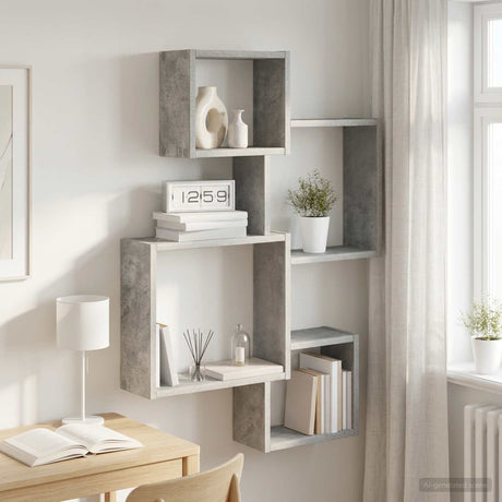 Vidaxl wand cube planken muurmontage betongrijs 64 x 13,5 x 91,5 cm