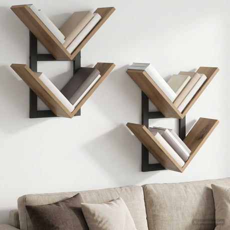 Vidaxl wand vlonderschap 2 st artisanaal eiken 43 x 15 x 47 cm
