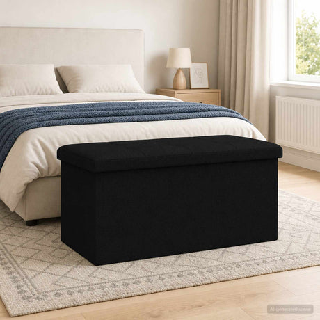Vidaxl vouwbare opbergbank zwart 180 kg 80 l 77 x 38 x 38 cm linnen