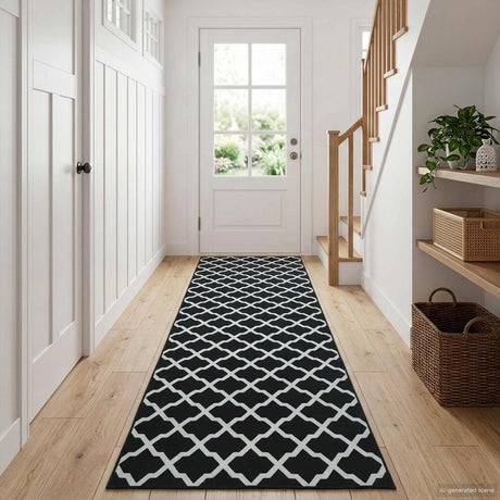 Vidaxl vloerkleedloper lesaka zwart en wit 100 x 350 cm diamantvelours