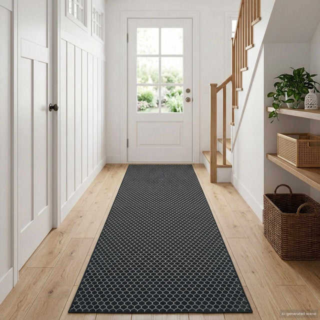 Vidaxl vloerkleedloper oriz 1150 gsm zwart gaaspatroon