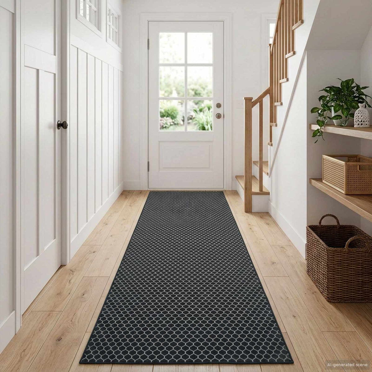 Vidaxl vloerkleedloper oriz 1150 gsm zwart gaaspatroon