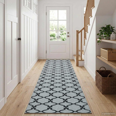 Vidaxl vloerkleedloper oriz 1150 gsm zwart gaaspatroon