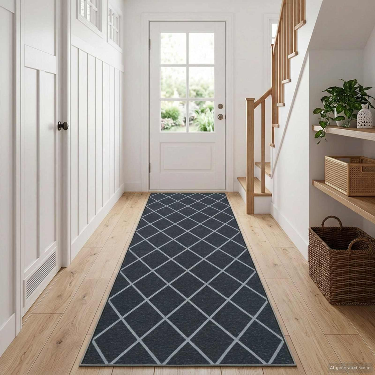 Vidaxl vloerkleedloper oriz 1150 gsm zwart gaaspatroon