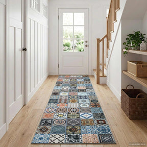 Vidaxl vloerkleedloper oriz 1150 gsm blauw 100% polyestervilt