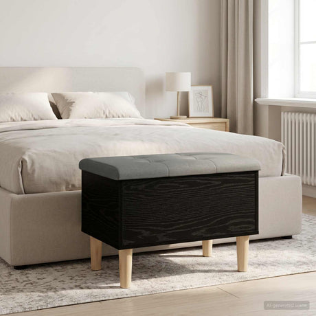 Vidaxl opbergbank met kussen zwart eiken 62 x 42 x 46 cm bewerkt hout