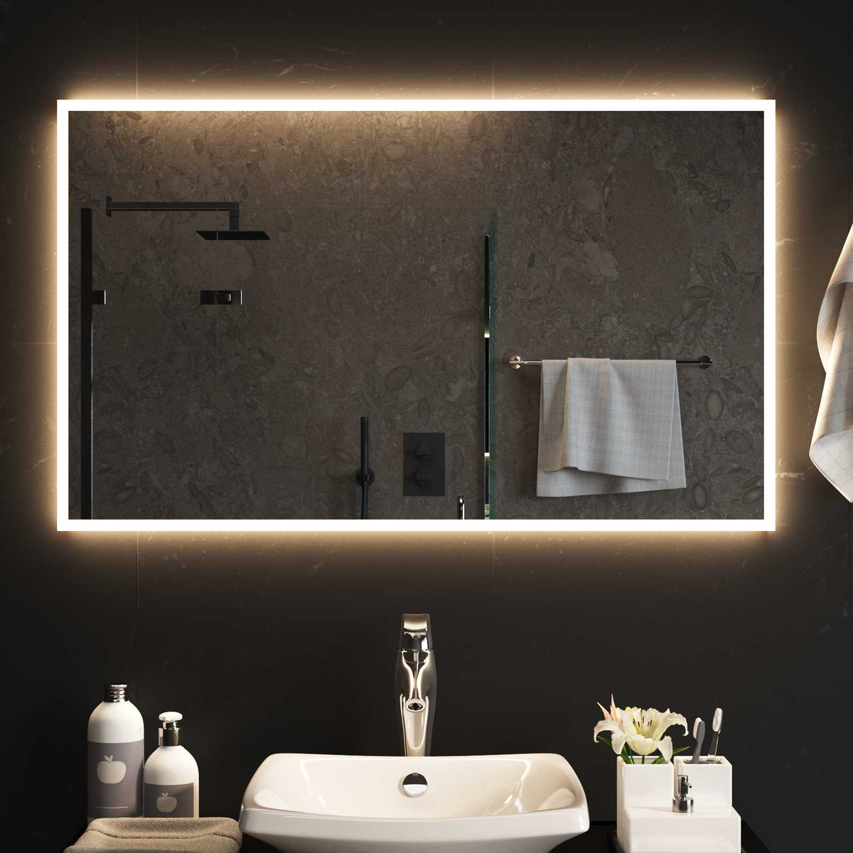 Vidaxl led badkamer spiegel transparant 100 x 60 cm gehard glas