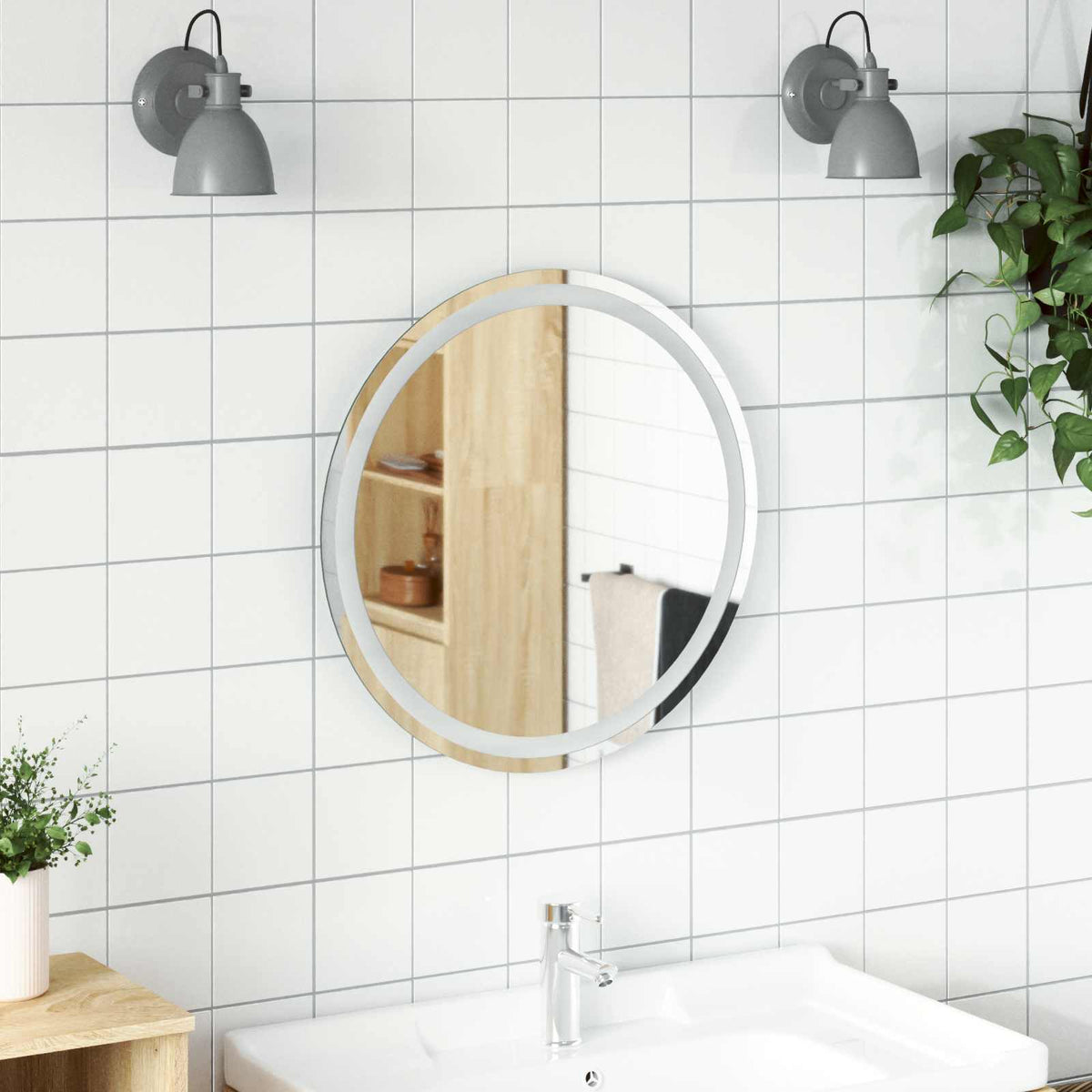 Vidaxl led badkamer spiegel transparant ø 60 cm gehard glas