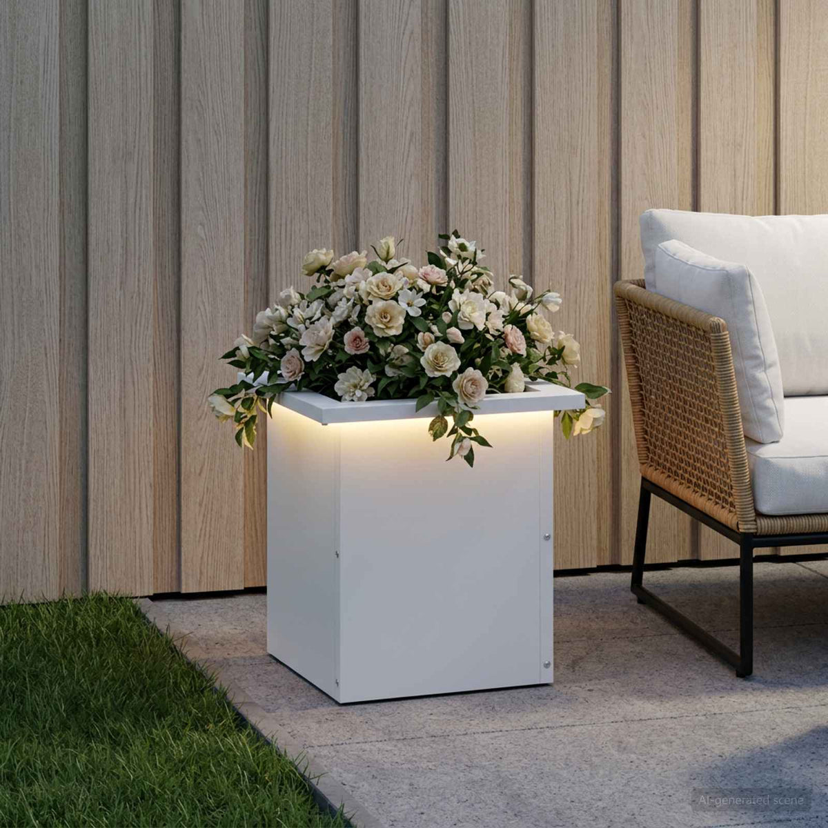 Vidaxl plantenbak met led wit 30 x 30 x 30 cm staal