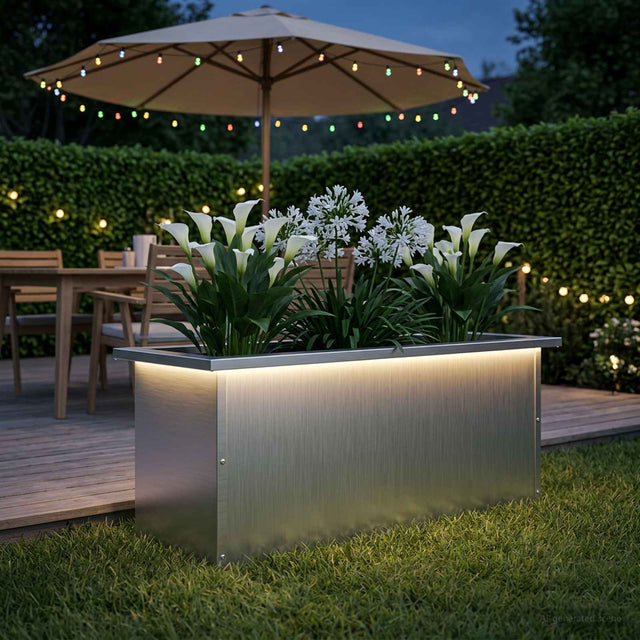 Vidaxl plantenbak met led wit 30 x 80 x 30 cm staal
