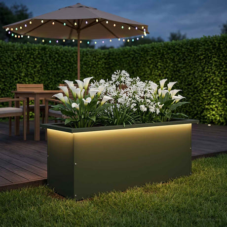 Vidaxl plantenbak met led olijfgroen 30 x 80 x 30 cm staal