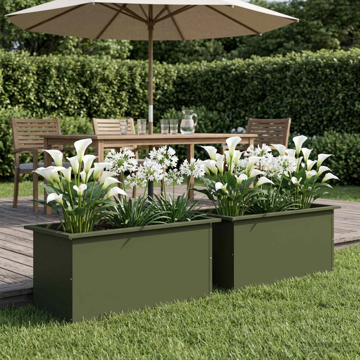 Vidaxl plantenbak met led 2 st olijfgroen 40 x 80 x 40 cm staal