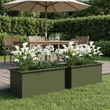 Vidaxl plantenbak met led 2 st olijfgroen 40 x 80 x 40 cm staal