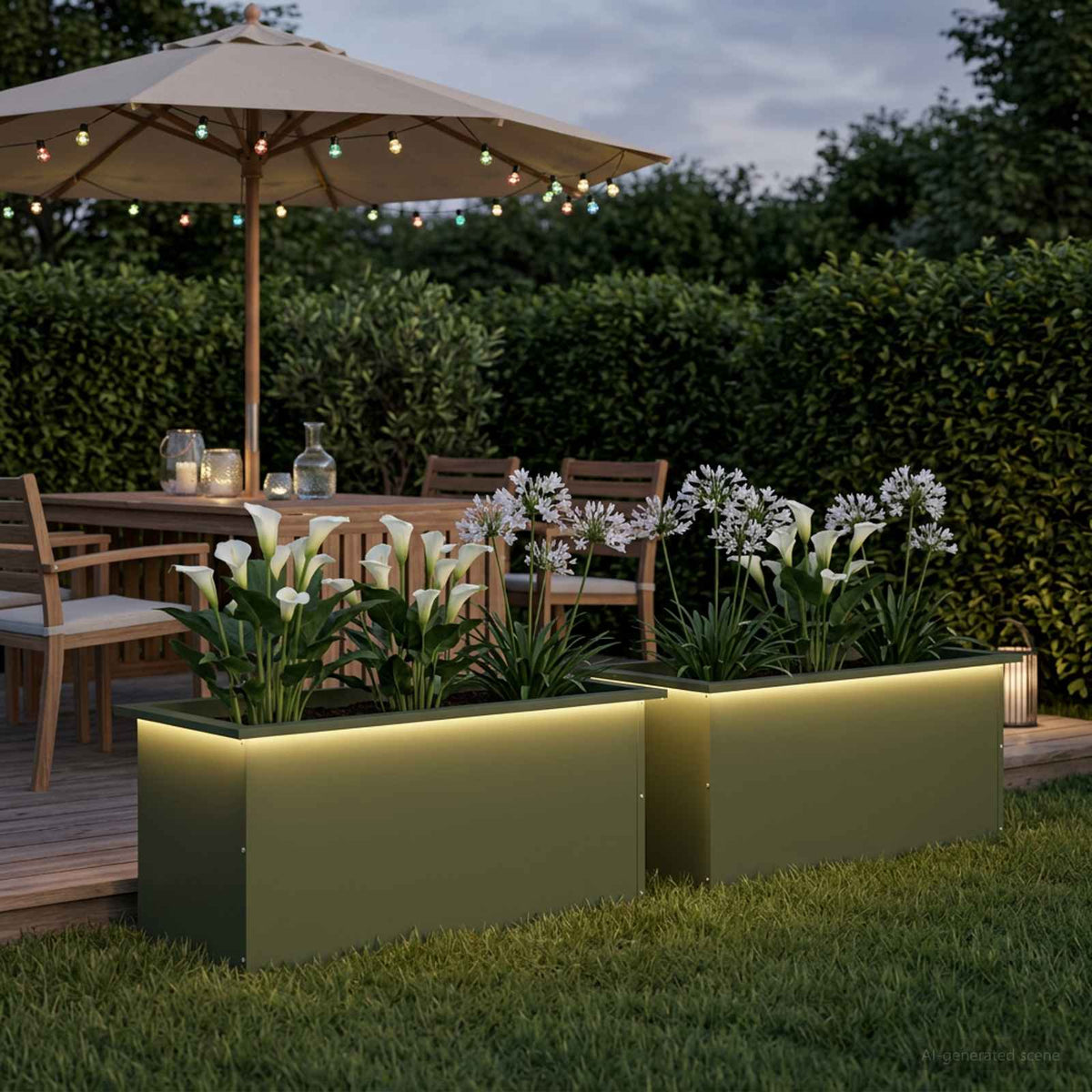 Vidaxl plantenbak met led 2 st olijfgroen 40 x 80 x 40 cm staal