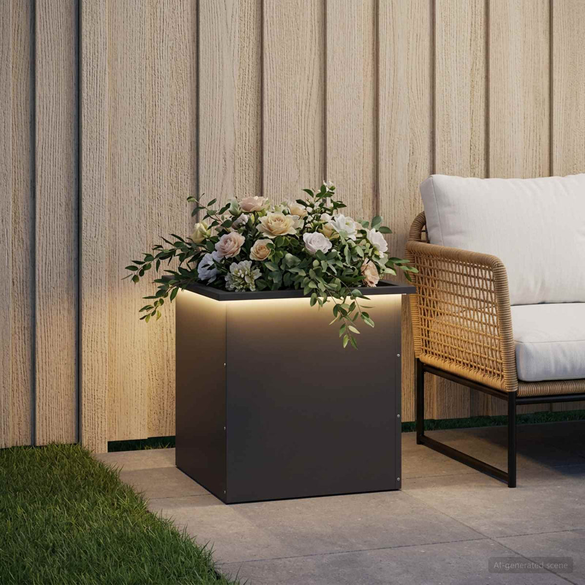 Vidaxl plantenbak met led zwart 50 x 50 x 48 cm staal