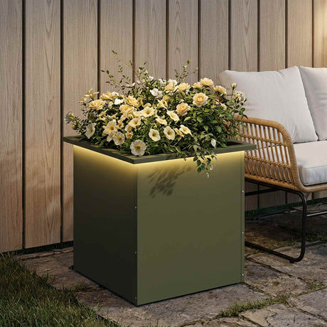 Vidaxl plantenbak met led olijfgroen 50 x 50 x 48 cm staal