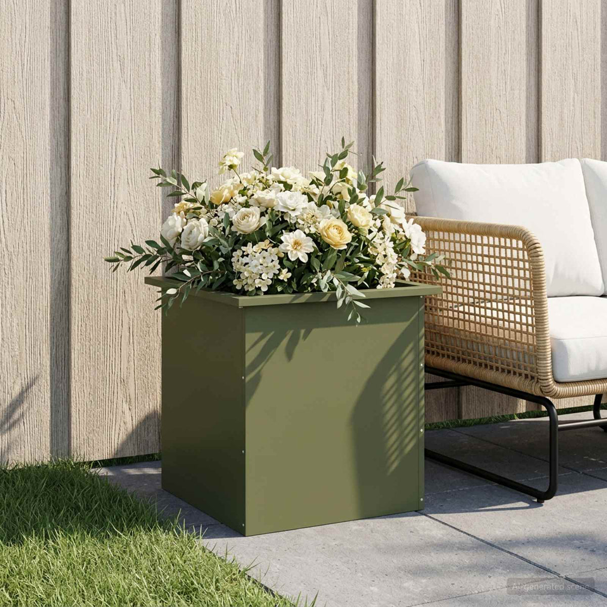 Vidaxl plantenbak met led olijfgroen 50 x 50 x 48 cm staal
