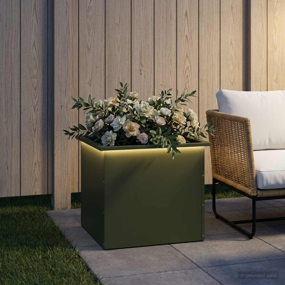 Vidaxl plantenbak met led olijfgroen 50 x 60 x 48 cm staal
