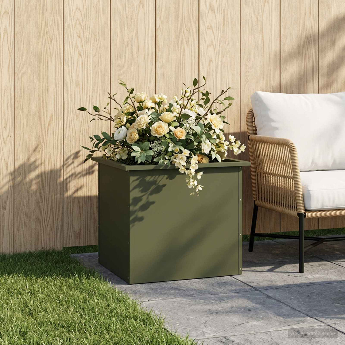 Vidaxl plantenbak met led olijfgroen 50 x 60 x 48 cm staal