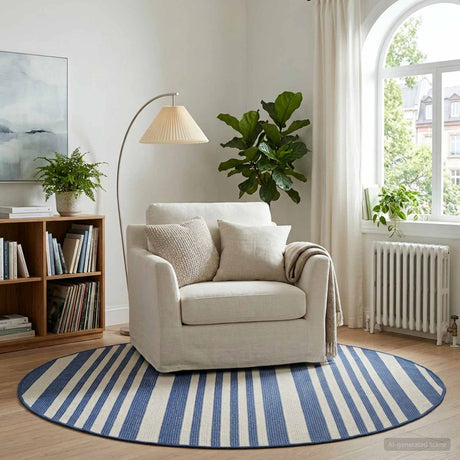 Vidaxl binnen- en buitenvloerkleed olite naturel en marineblauw