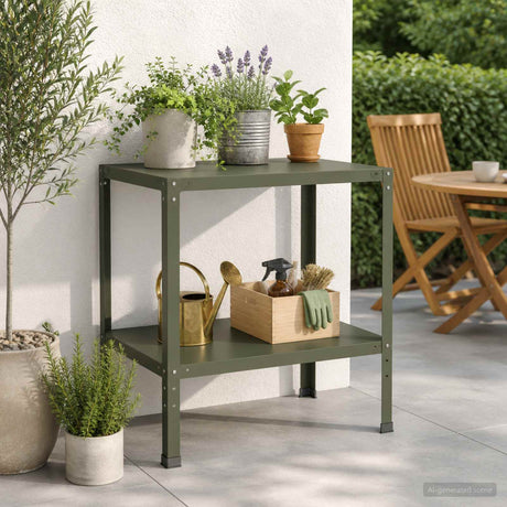 Vidaxl planttafel 60 x 50 x 80 cm gepoedercoat staal olijfgroen
