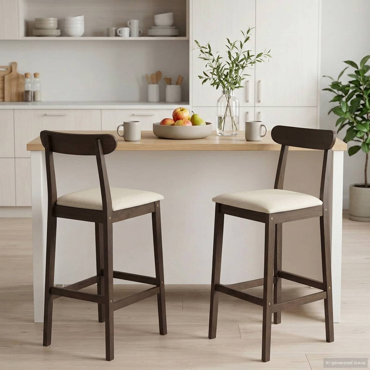 Vidaxl barkruk 2 st lichtbruin en beige massief rubberhout en stof