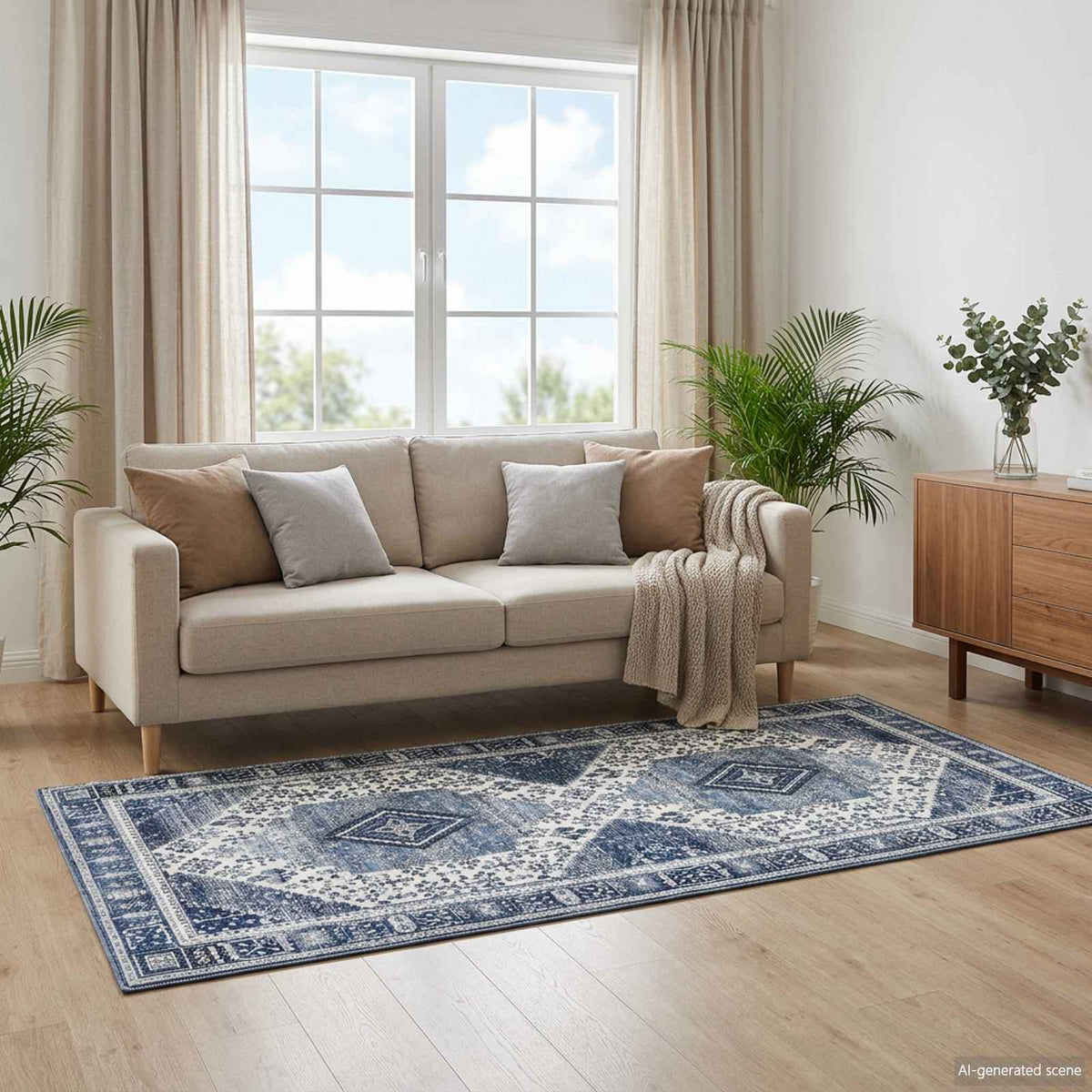 Vidaxl vloerkleed oriz donkerblauw 80 x 200 cm 100% polyester
