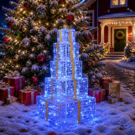 Vidaxl kerst led-cadeaudozen stapel 250 led's blauw 56 x 56 x 120 cm