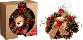 Kerstskrans 15cm met kaarsenhouder - goud