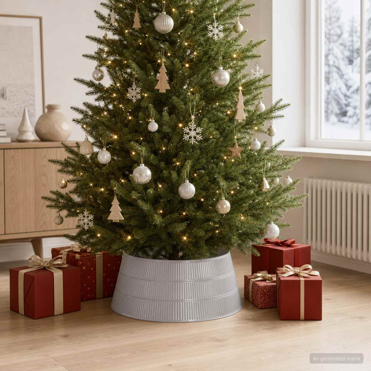 Vidaxl kerstboomrok kegelvormig zilver ø 73 x 25,5 cm kunststof