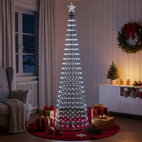Vidaxl kegelvormige led-kerstboom 250 cm 470 led's koel wit staal wit