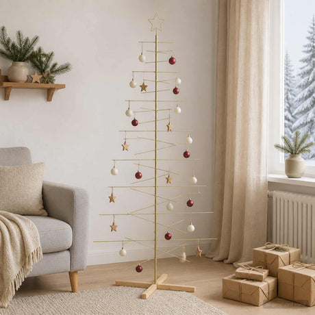 Vidaxl metalen kerstboom met standaard kuopio 210 cm staal goud