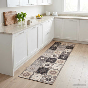 Vidaxl keuken vloerkleed grijs-beige mozaïek 300 x 60 cm