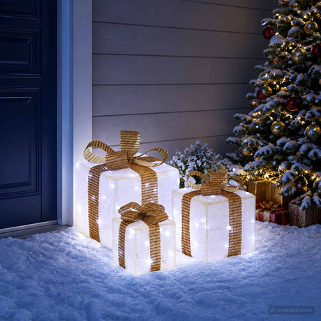 Vidaxl verlichte kerstcadeau doos 3 st 64 led's koel wit