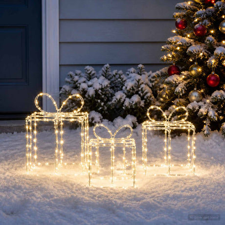 Vidaxl verlichte kerstcadeaudozen loviisa 3 st 360 led's warmwit