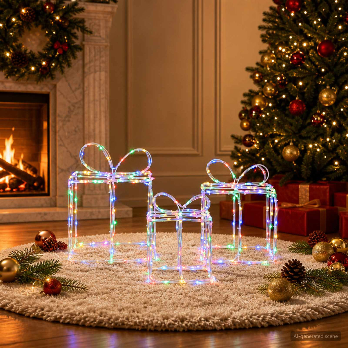 Vidaxl verlichte kerstcadeaudozen loviisa 3 st 360 led's meerkleurig