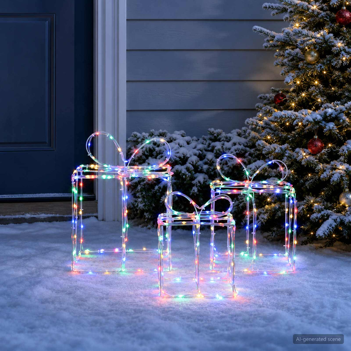 Vidaxl verlichte kerstcadeaudozen loviisa 3 st 360 led's meerkleurig