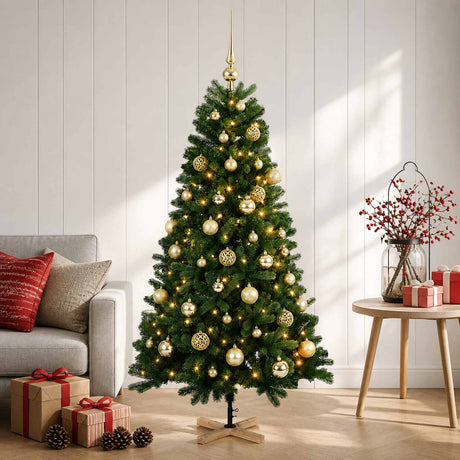 Vidaxl kunstkerstboom met kerstbal 120 cm 150 led's warmwit pvc groen