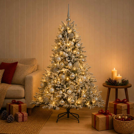 Vidaxl kunstkerstboom met kerstbal 150 cm 150 led's warmwit