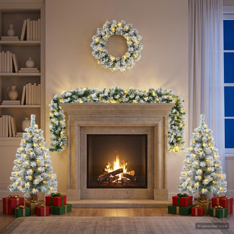 Vidaxl mini-kerstbomenset 90 cm 175 led's warmwit pvc groen en wit