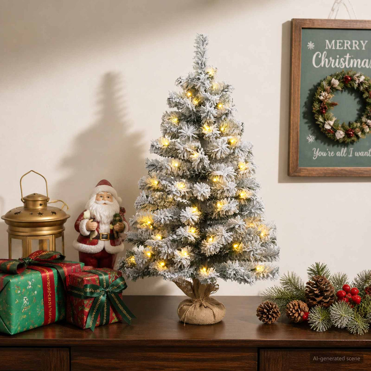 Vidaxl mini kerstboom 45 cm 25 led's warmwit pvc groen en wit